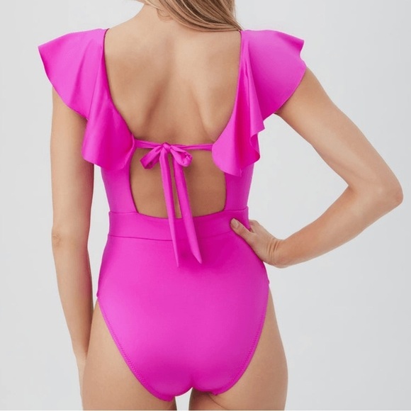 Trina Turk Monaco Ruffle One-Piece Swimsuit Hot Pink 10 - Picture 2 of 6